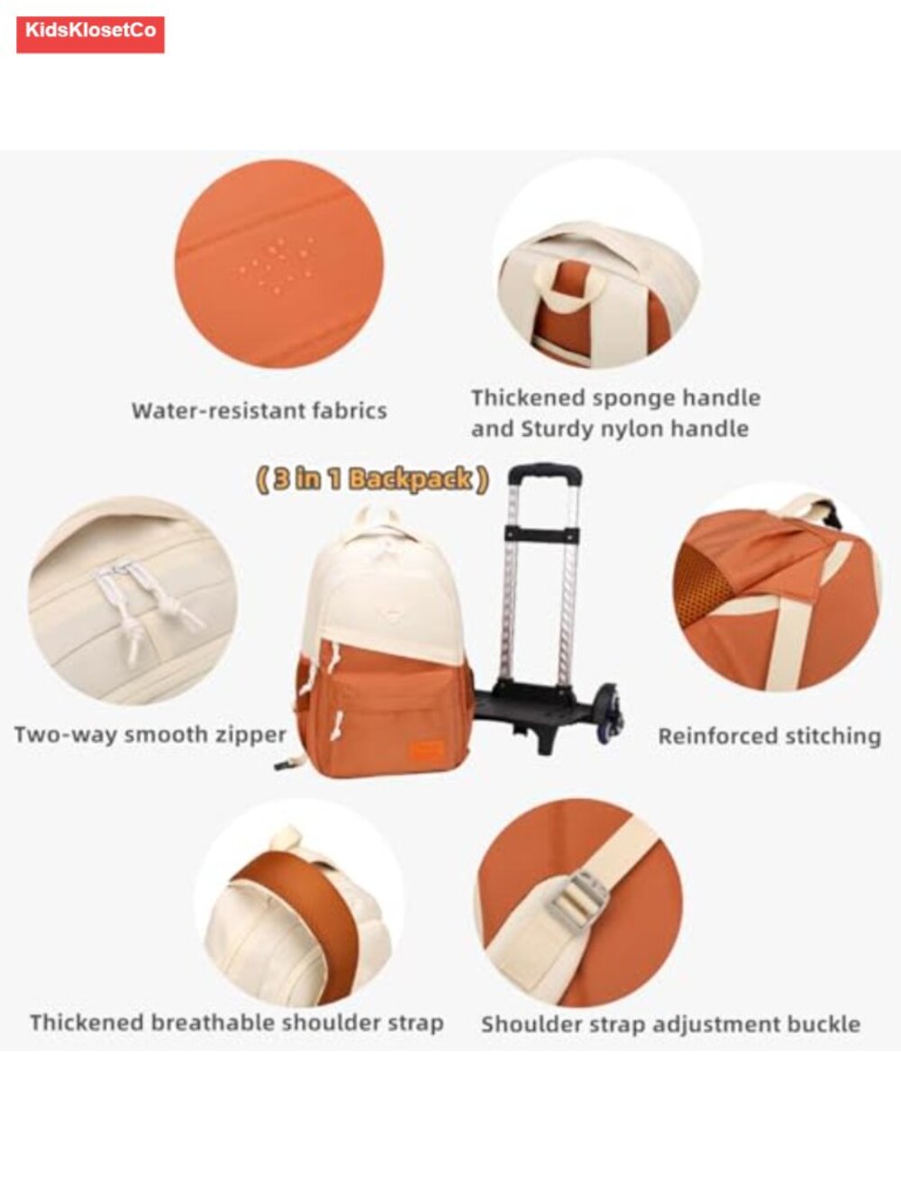 Kids Rolling Backpack with Wheels, Wheeled Trolley Bookbag for School, Water - Picture 3 of 5